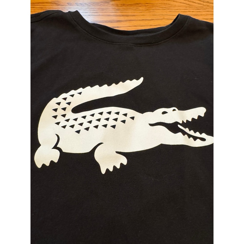 Lacoste T-Shirt Kids Size 8 Black Short Sleeve Ultra Dry Graphic Tee Alligator